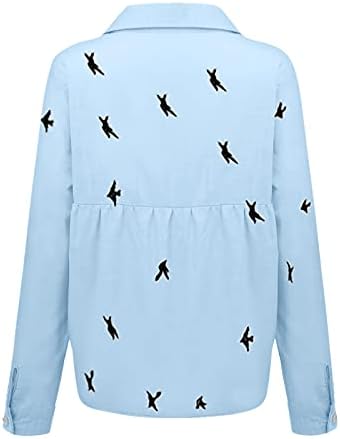 Ženske bluze s ovratnikom s dugim rukavima, košulje na kopčanje sa slatkim printom, Ležerne lanene majice, modna odjeća 2023