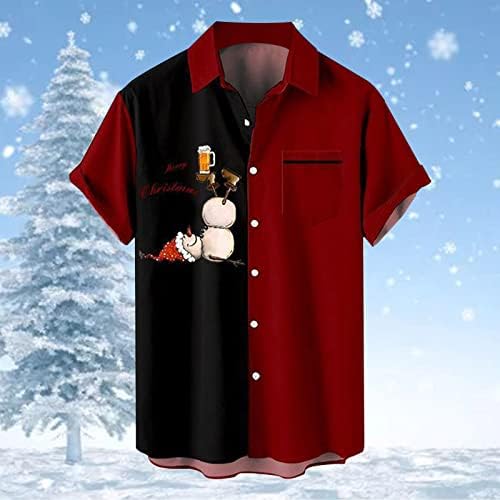 ZDDO božićni gumb Down majice za muške kratke rukave smiješne Xmas Grafički patchwork Havajska košulja za kuglanje na košuljima