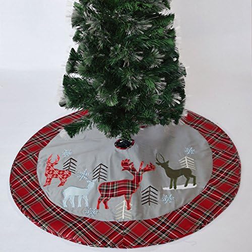 Gireshome 50 jeleni Applique Empoidery božićno drvce suknja s kariranim obrubom srebrnasta lažnog svilenog božićnog ukrasa drveća Sretan