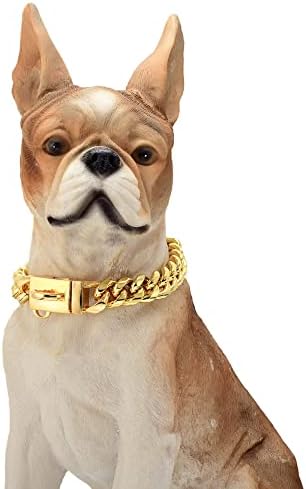 Ovratnik za pse i prilagođena oznaka Zlatna brava od nehrđajućeg čelika 14 mm 18k zlato Big Dog Luksuzni ovratnik kubansko zaključavanje
