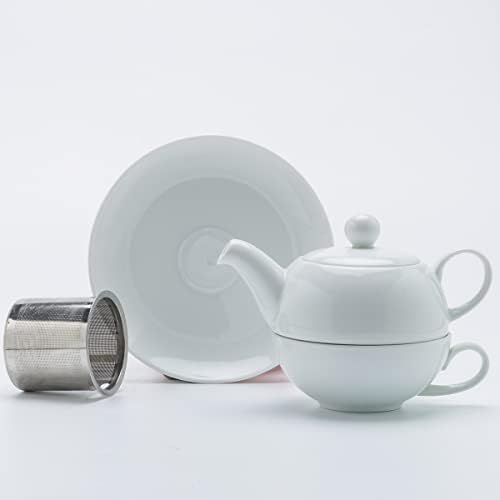 B Sepor gornji razred bijeli porculanski pojedinačni set čaja, usluga za jedan, 17 oz keramički čajnik s infuserom i šalicom od 7oz