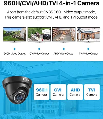 Zosi 2pack 1080p HD sigurnosna kamera Vanjski zatvoreni, 80ft IR noćni vid, vremenski otporni CCTV kupola kamera