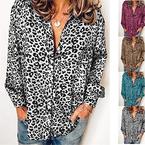 ANDONGNYWELL WOMENS -ove ležerske bvale s dugim rukavima leopard majice Osnovni vrhovi udobnosti labave bluze