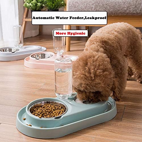 Dvostruke zdjele za pse i mačke, Set zdjela za vodu i hranu za kućne ljubimce s automatskim dozatorom vode, uklonjiva zdjela od nehrđajućeg