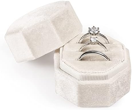 Kutija za baršunasti prsten za svadbenu ceremoniju, osmerokutna Baršunasta kutija za nakit s 3 utora za prijedlog za brak, zaruke