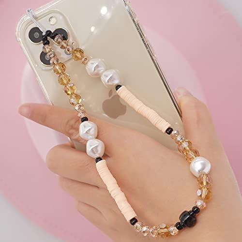 ISysuii perla s kaišem za zglobove za zglobove za mobilne telefone, Kawaii Smiley Face Star Pismo Pearl Rainbow Polymer polimer Clay