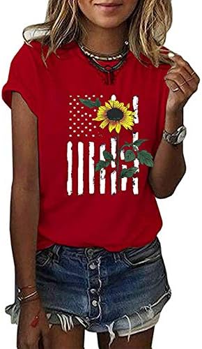 Majice 4. srpnja za žene, ležerni ljetni vrhovi s printom američke zastave, majica kratkih rukava s okruglim vratom, široka majica,