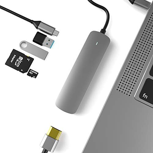 USB hub C, aluminijske USB-C 6 u 1 s adapterom se ne HDMI 4K, izvor napajanja USB-C, čitač kartica SD i Micro SD kompatibilan sa uređajima