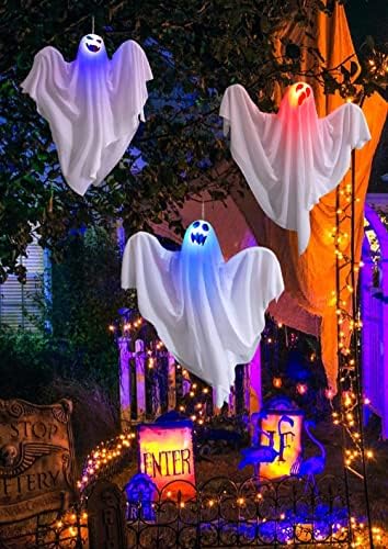 Homelex 3 PCS Slatko osvjetljavanje ukrasa duhova zastrašujući Halloween ukrasi koji vise za drveće trijema
