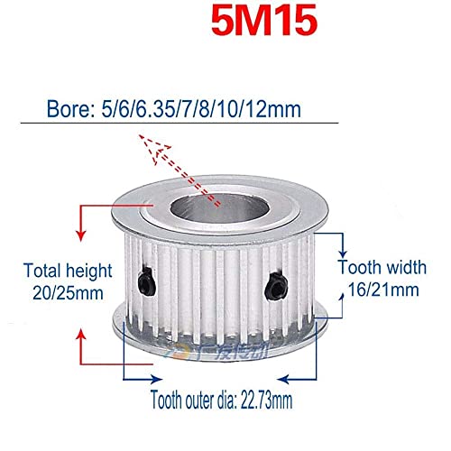 1pcs 5m 15T remenica za razvodni remen Sinkroni kotač 5 mm nagib 8 mm provrt za pojas širine 15 mm