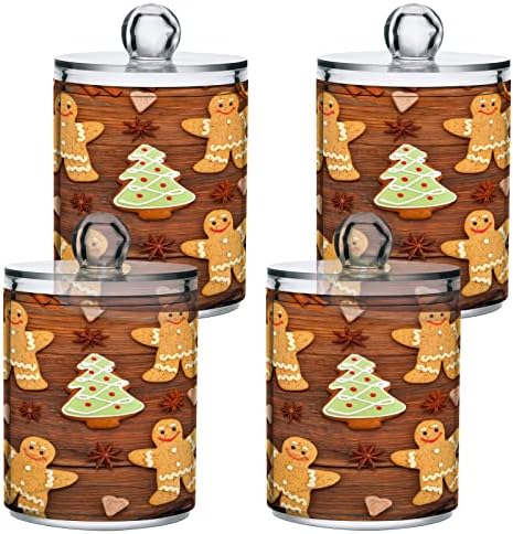 Alaza 4 Pack QTIP držač za dozator Gingerbread Cinnamon Organizator kupaonice kanisteri za pamučne kuglice/brise/jastučiće/flos, plastične