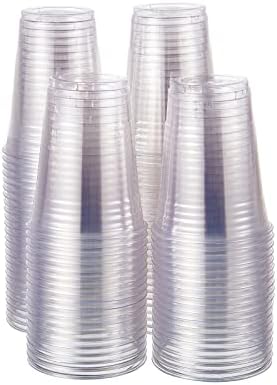 Punilo [100 setova - 16 oz. Prozirne plastične čaše s proreznim poklopcem, ne-pet kristalno čiste plastične čaše za jednokratnu upotrebu
