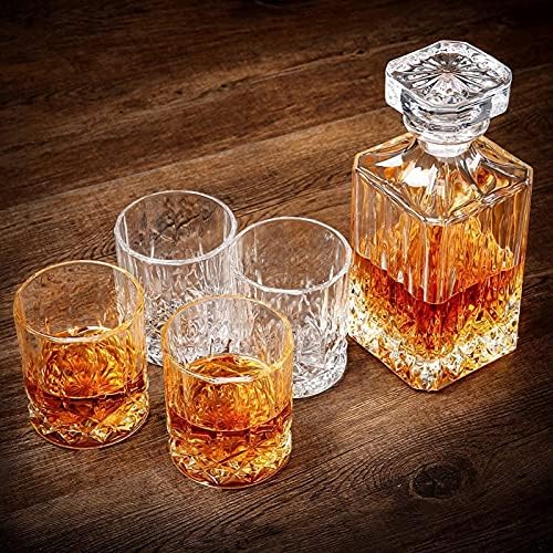 5-dijelni set dekantera za viski, kristalni dekanter za viski s 4 čaše u jedinstvenoj kutiji, set Bourbon dekantera s čašama, set dekantera