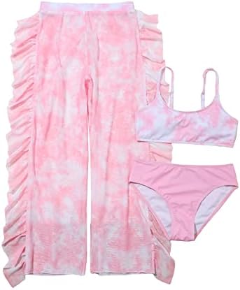 3-dijelni Bikini Setovi za djevojčice, kupaći kostimi s tiskanim naramenicama i hlače