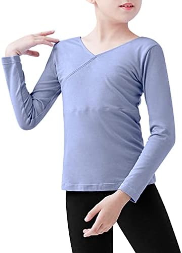 Agoky Kids Girls V-Neck Majica za plesnu majicu u boji vrhovi dugih rukava meki atletski plesni trening klase vrhovi
