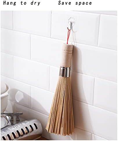 Količine za piling od bambusa dugačke, 2 paketne četkice s bambusom, kuhinjska drvena čišćenja piling za pranje od lijevanog željeza/lonca,