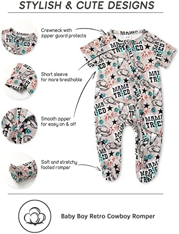 Odjeća za male dječake, Odjeća za novorođenčad s kratkim rukavima i kravljim printom u zapadnom stilu, kombinezoni s patentnim zatvaračem