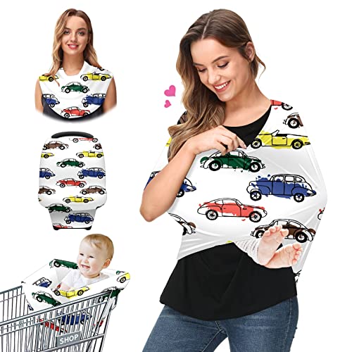 Dječje auto sjedalo pokriva akvarelni doodle automobili uzorak sestrin za dojenje šal za kolica za bebe za bebe s višestrukim dojenčadi