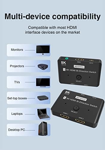 HDMI 2.1 Switch 8K Ultra HD 2 u 1 OUT / 1 IN 2 OUT BI-UKLJUČENJE HDMI Switch Selector Box 8k@60Hz 4K@120Hz 48Gbps s tipkom sklopke