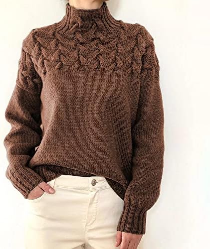 RMXEI Ženski džemper Turtleneck casual dugi rukav v vrat Čvrsti labavi pleteni vrhovi pulover