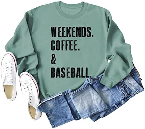 Vikendi za kavu bejzbol dukserica Žene ležerne majice za vrat dugih rukava Smiješno pismo tisak za bejzbol ljubitelje vrhova
