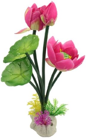 Vrtne plastične umjetne cvjetne biljke s lotosovim lišćem za akvarij, zeleno-ružičaste