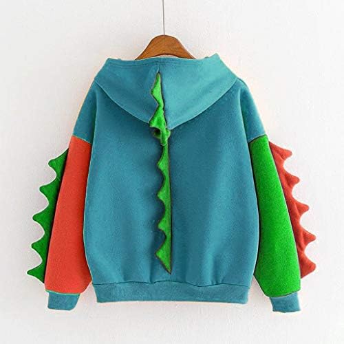 Hoodie dukserica za žene casual labave boje blok dugih rukava pulover tinejdžerke slatke dinosaur kapuljače vrhovi - limsea