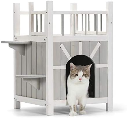 Stanica za hranjenje mačaka na otvorenom i mačića u zatvorenom, drveno sklonište za divlje mačke s 2 kata otporno na vremenske uvjete