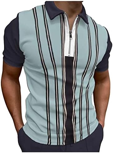 XXBR muški patentni zatvarač Polo majice Ljetna boja kratkih rukava Blok Strip Patchwork Golf Tops 1/4 Majica s o ovratnikom za vrat