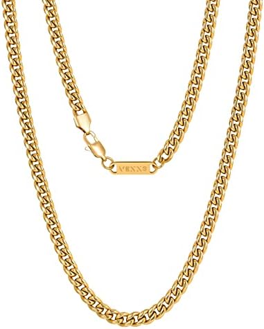 VEXXS muški zlatni lanac ， 18K Pravi zlatni lanac za kubansku vezu, izdržljiva bez boje 3 mm 4 mm 6 mm muške ogrlice
