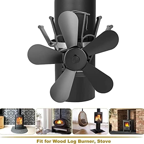 Ventilator za kamin s 5 oštrica za tihi rad s dimnjakom i termometrom za ogrjev / trupac/kamin