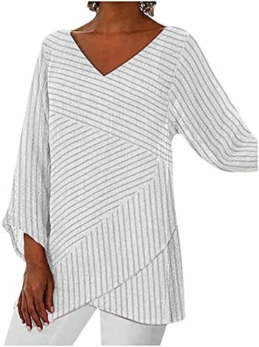 Pamučna posteljina 3/4 vrhovi rukava fpr women v vrat nepravilni rub casual majice labave udobne čvrste bluze pulover