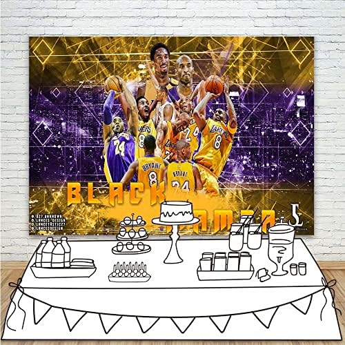 Kobe Bryant pozadina 7ft crna mamba kobe bryant tematski ukrasi za rođendan zlatne i ljubičaste košarke pozadine sretne rođendan za
