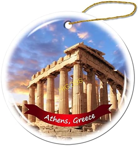 Atena Grčka Stablo Viseći božićni ukras Porculan dvostrani keramički ukras, 3 inča