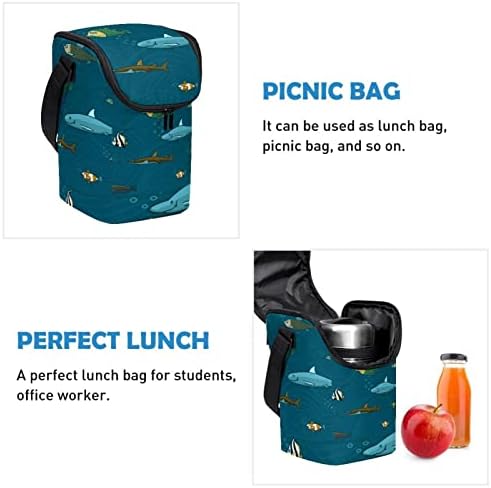Ženska torba za ručak za muškarce, ženska kutija za ručak, bešavni plavi uzorak ribe i životinja