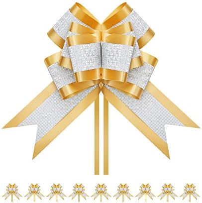 10 božićnih ekstra velikih poklon mašni, 7,5-inčne zlatne vrpce i mašne za darivanje, mašne umotane u poklon za ukrašavanje darova
