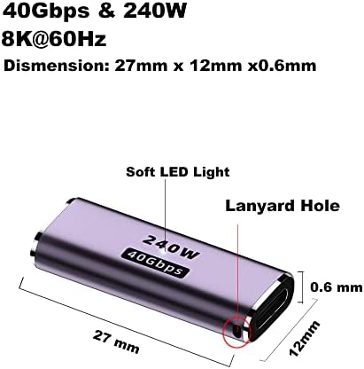 Kework 2 pakiranje USB 4.0 Type C Adapter za proširenje s LED svjetlom, 40Gbps USB C ženska osoba na USB C ženski spojnica za proširenje