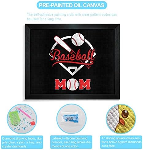 Baseball Mom Diamond Skine Kits Slika okvir 5d DIY FULL DRILL RINESTONE UMJETNOST ZIDSKI ZINSKI ZINSKI ZAVRŠENICI BLACKWOOD 50 * 40CM