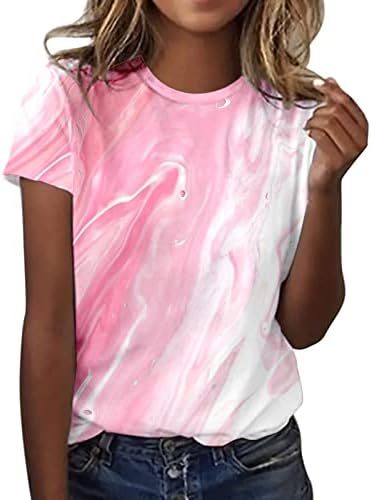 Žene vrhove ležerne, cvjetni print majice s kratkim rukavima labave ležerne ljetne grafičke majice majice