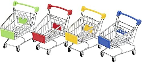 Juvale Mini Supermarket Handcart, 4 pakiranja Mini Shoppial Utility CART Mode Storage igračka, 4 boje - plava, žuta, zelena i crvena